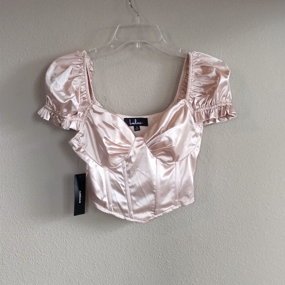 NWT Lulu's size small shirt Satin Corset With Ruffle Sleeves - Picture 2 of 9